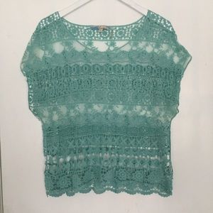 Sheer Crochet Short Sleeve Blouse